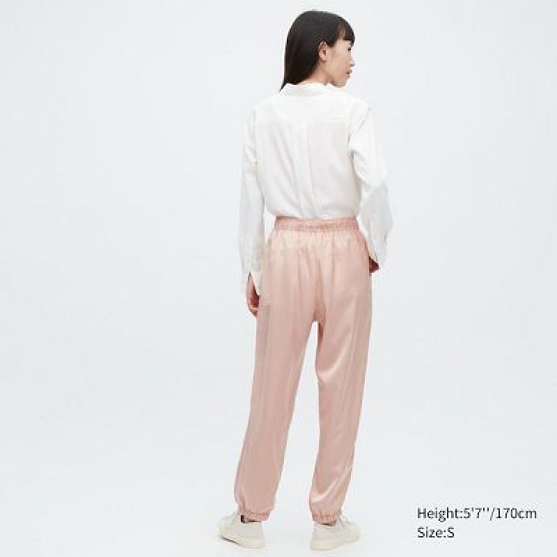 Pantalon Jogger Uniqlo Satin Drape Femme Rose | 5977153