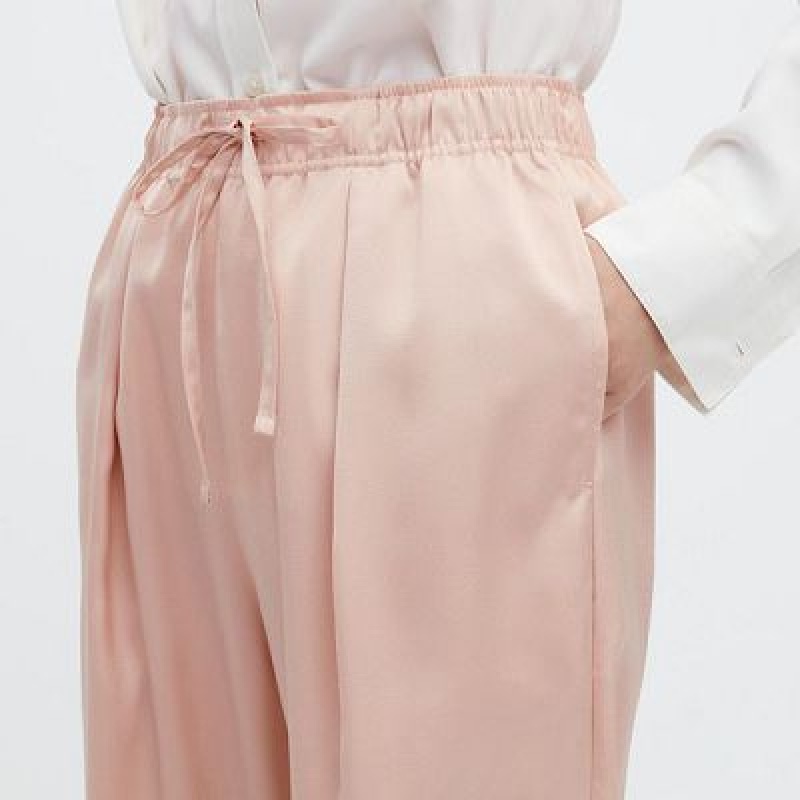 Pantalon Jogger Uniqlo Satin Drape Femme Rose | 5977153