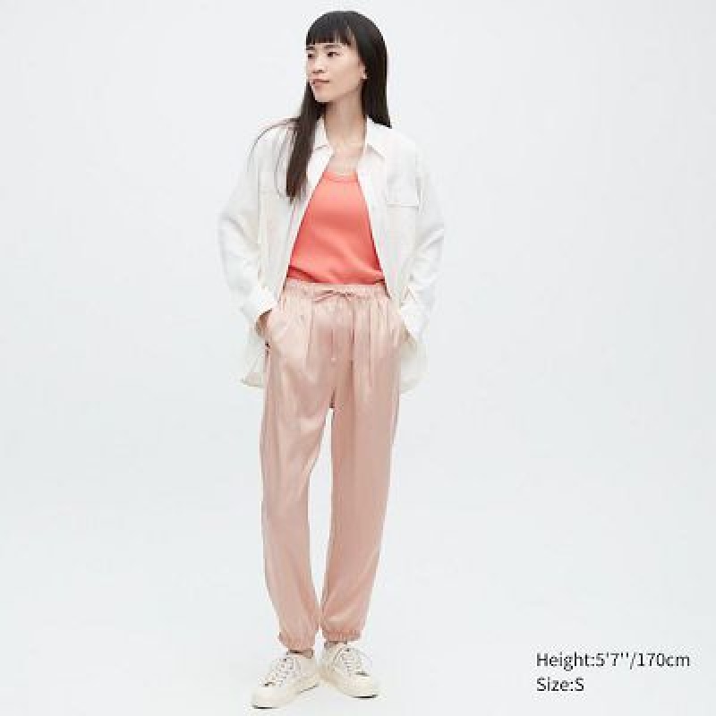 Pantalon Jogger Uniqlo Satin Drape Femme Rose | 5977153