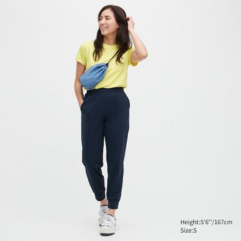 Pantalon Jogger Uniqlo Ultra Stretch AIRism Femme Bleu Marine | 5322252