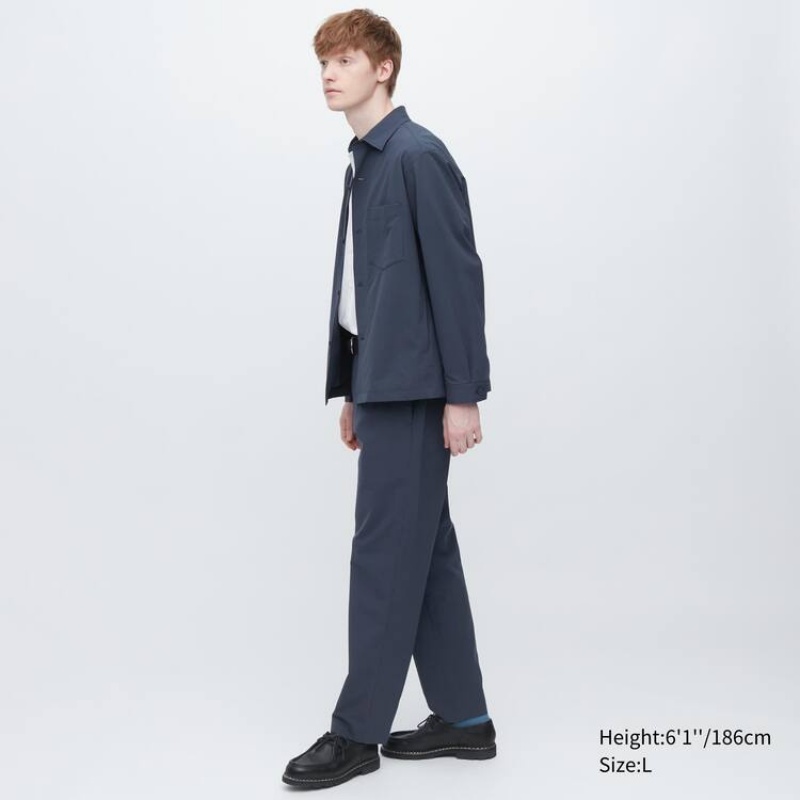 Pantalon Uniqlo Airsense Ultra Light Seersucker Relaxed Fit Homme Bleu Marine | 7645527