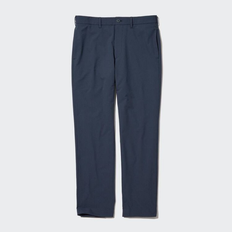 Pantalon Uniqlo Airsense Ultra Light Seersucker Relaxed Fit Homme Bleu Marine | 7645527