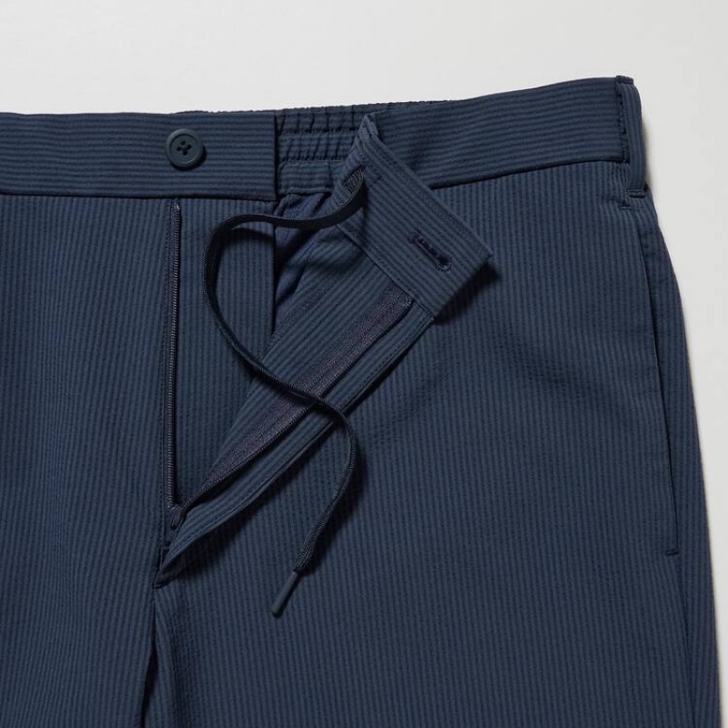 Pantalon Uniqlo Airsense Ultra Light Seersucker Relaxed Fit Homme Bleu Marine | 7645527