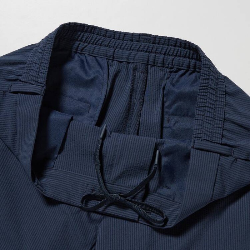 Pantalon Uniqlo Airsense Ultra Light Seersucker Relaxed Fit Homme Bleu Marine | 7645527