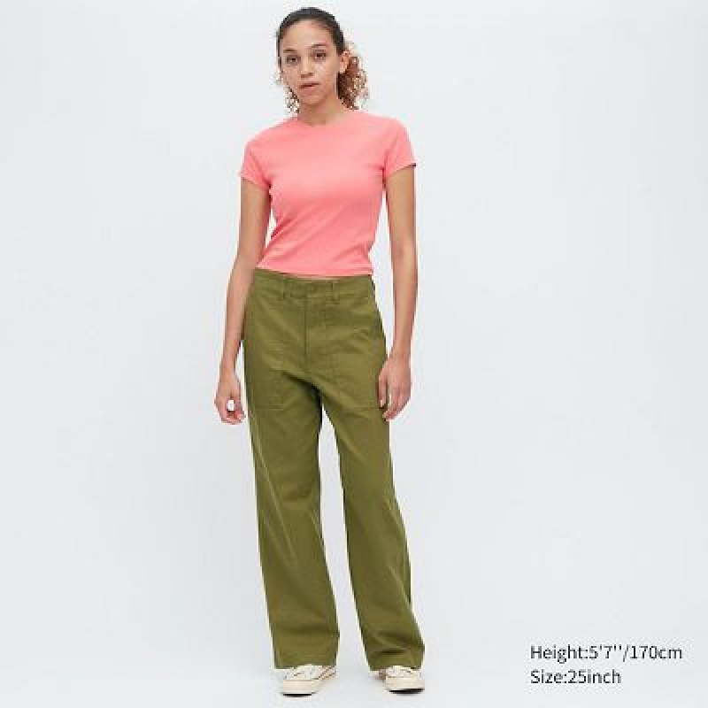 Pantalon Uniqlo Baker Femme Vert Olive | 3937516