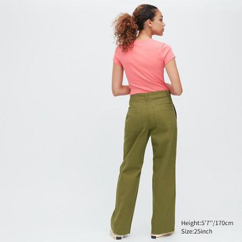Pantalon Uniqlo Baker Femme Vert Olive | 3937516