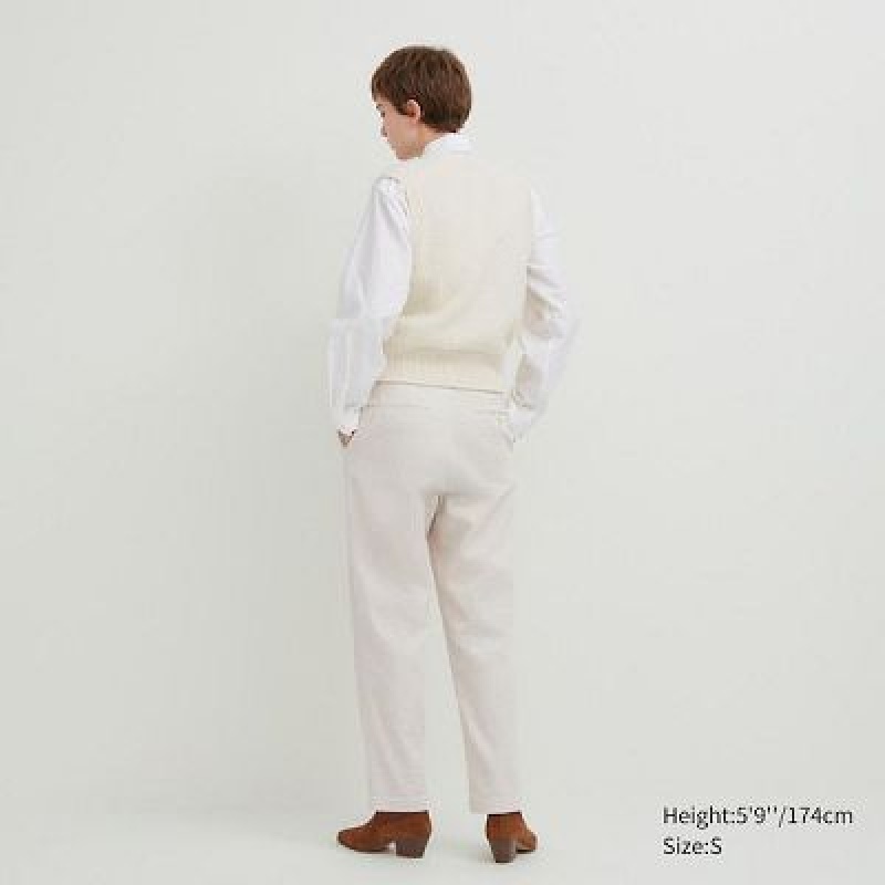 Pantalon Uniqlo Corduroy Tapered Ankle Femme Blanche | 5752271