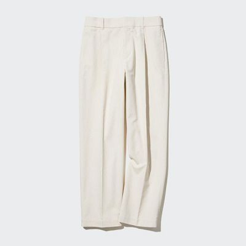 Pantalon Uniqlo Corduroy Wide-Fit Pleated Femme Blanche | 7362058