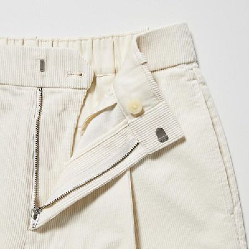 Pantalon Uniqlo Corduroy Wide-Fit Pleated Femme Blanche | 7362058
