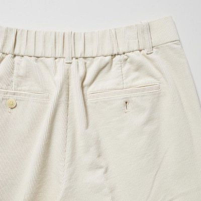 Pantalon Uniqlo Corduroy Wide-Fit Pleated Femme Blanche | 7362058