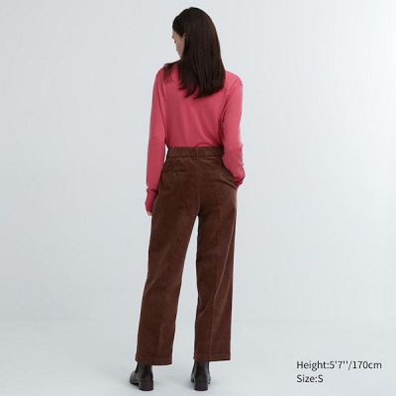 Pantalon Uniqlo Corduroy Wide-Fit Pleated Femme Marron | 4683530