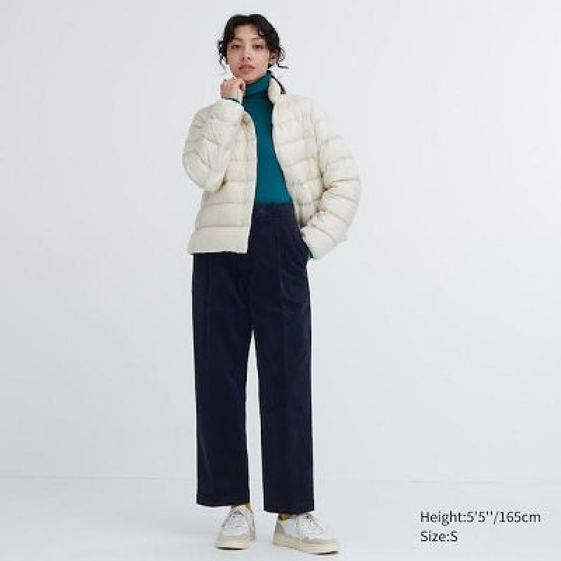 Pantalon Uniqlo Corduroy Wide-Fit Pleated Femme Bleu Marine | 4162042