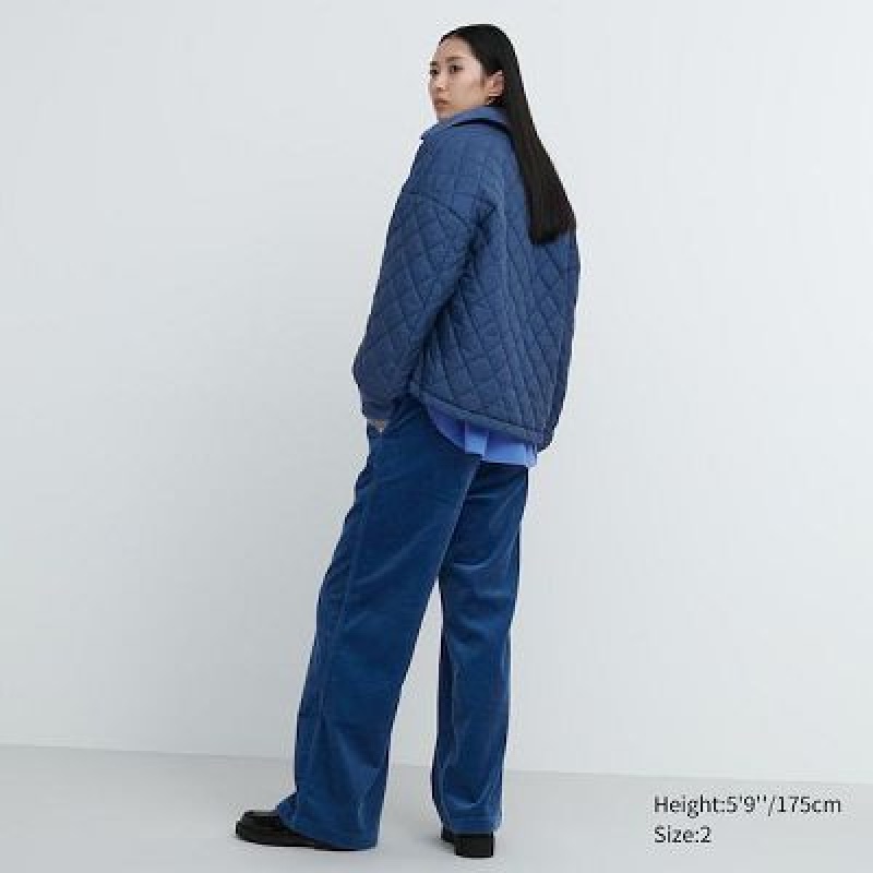 Pantalon Uniqlo Corduroy Wide Femme Bleu | 8081317
