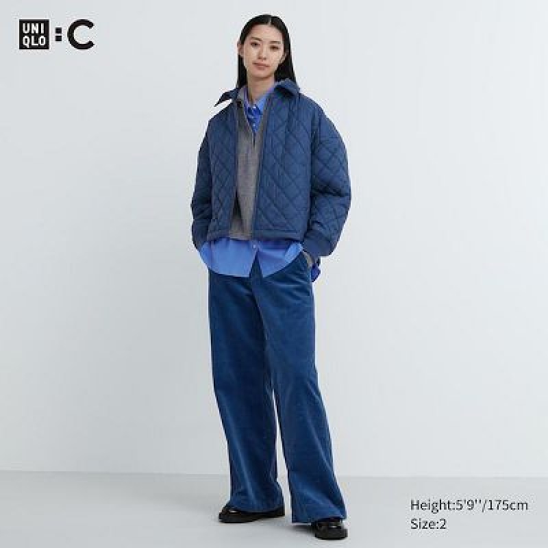 Pantalon Uniqlo Corduroy Wide Femme Bleu | 8081317