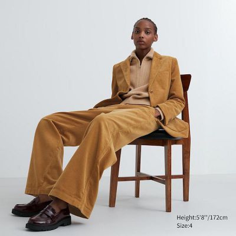 Pantalon Uniqlo Corduroy Wide Femme Marron | 2051416
