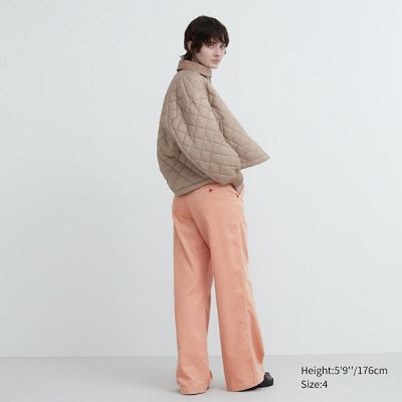 Pantalon Uniqlo Corduroy Wide Femme Rose | 1491355