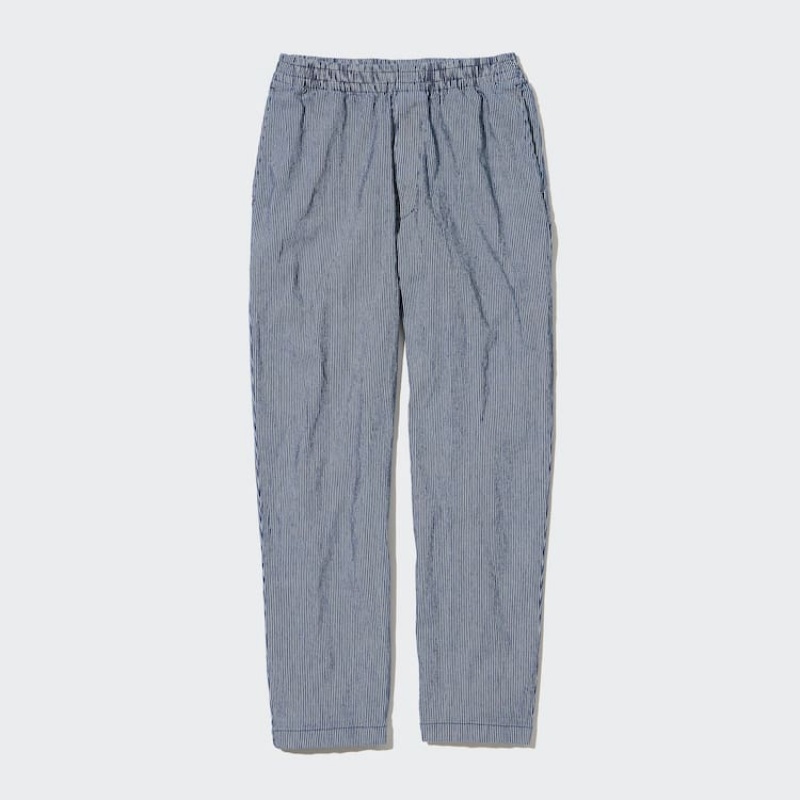 Pantalon Uniqlo Cotton Hickory Relaxed Fit Ankle Length Homme Bleu | 7573634