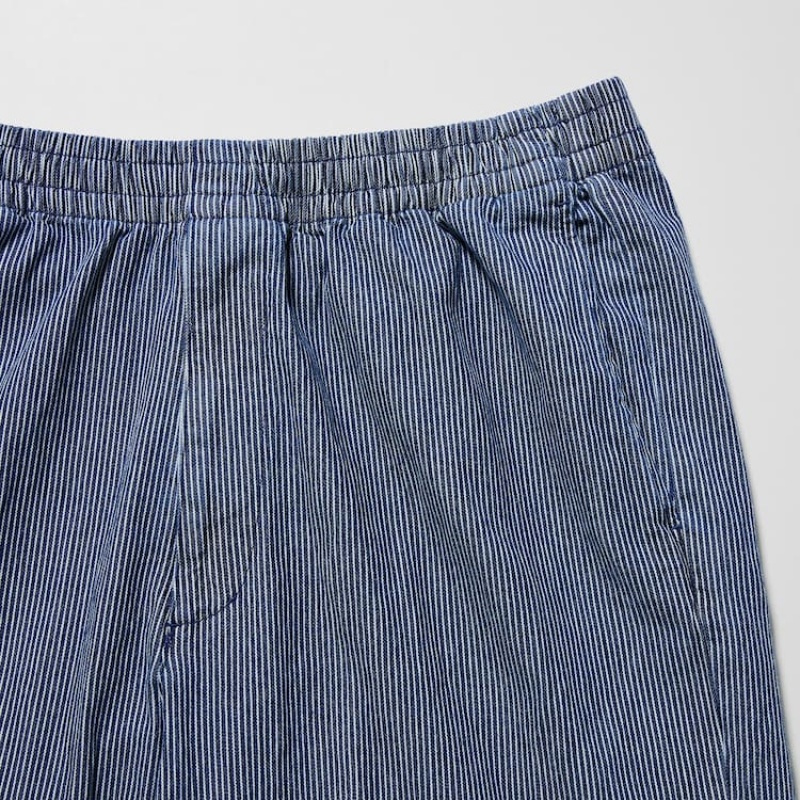 Pantalon Uniqlo Cotton Hickory Relaxed Fit Ankle Length Homme Bleu | 7573634