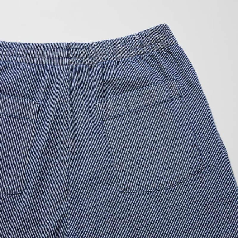 Pantalon Uniqlo Cotton Hickory Relaxed Fit Ankle Length Homme Bleu | 7573634