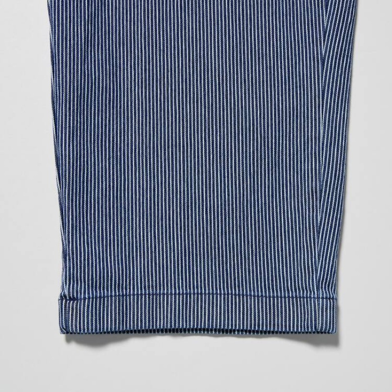 Pantalon Uniqlo Cotton Hickory Relaxed Fit Ankle Length Homme Bleu | 7573634