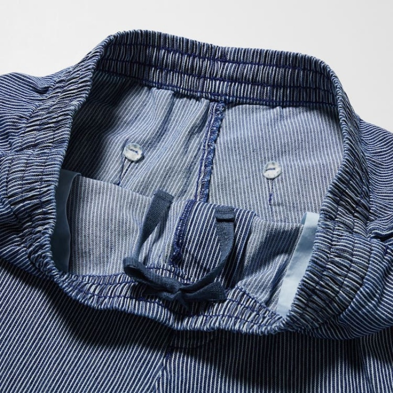 Pantalon Uniqlo Cotton Hickory Relaxed Fit Ankle Length Homme Bleu | 7573634