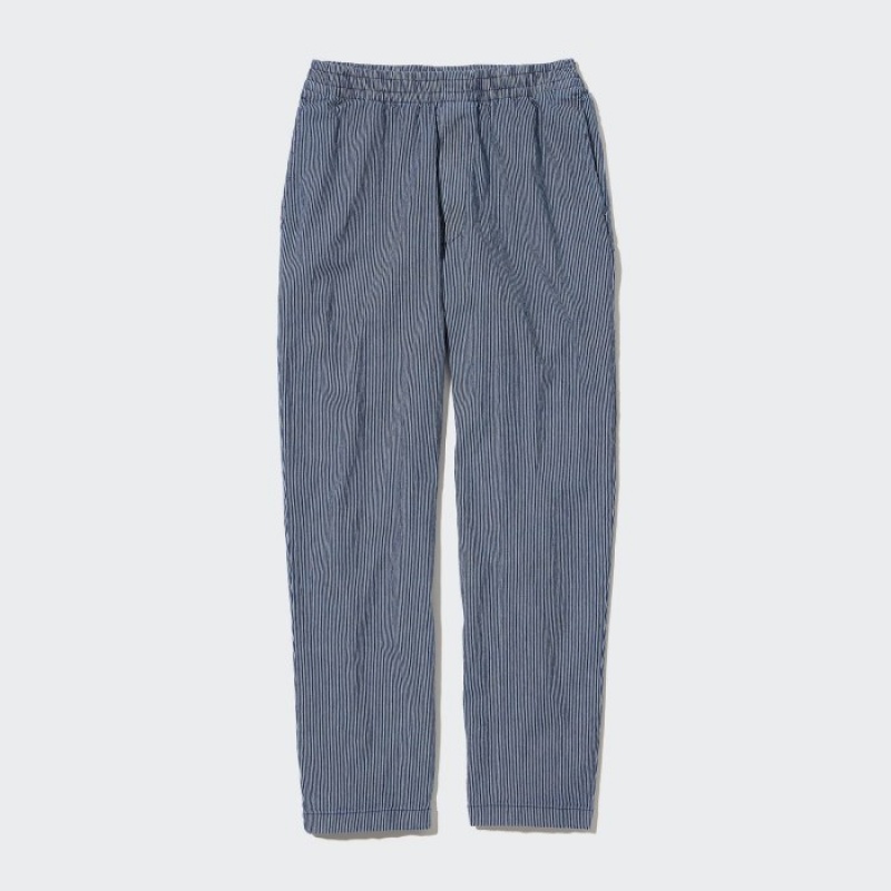 Pantalon Uniqlo Cotton Relaxed Ankle Femme Bleu | 8101517