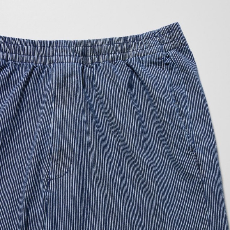 Pantalon Uniqlo Cotton Relaxed Ankle Femme Bleu | 8101517