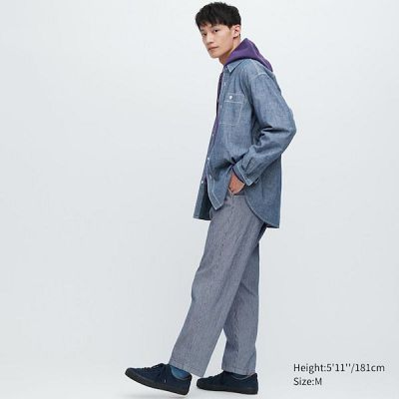 Pantalon Uniqlo Cotton Relaxed Ankle Femme Bleu | 5336677