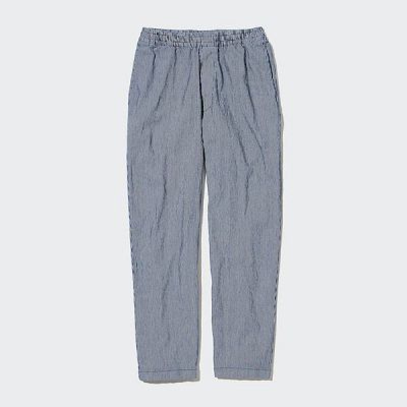 Pantalon Uniqlo Cotton Relaxed Ankle Femme Bleu | 5336677