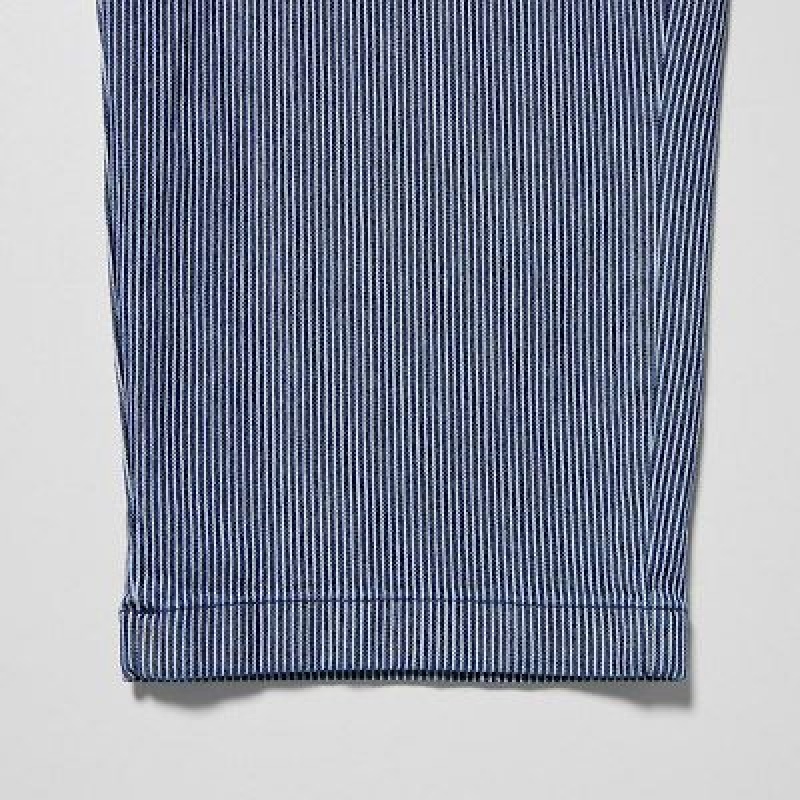 Pantalon Uniqlo Cotton Relaxed Ankle Femme Bleu | 5336677