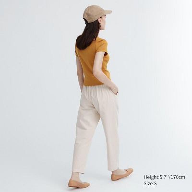 Pantalon Uniqlo Cotton Relaxed Ankle Femme Blanche | 415184