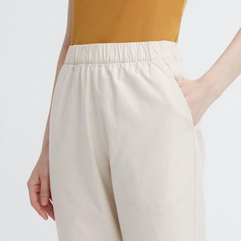 Pantalon Uniqlo Cotton Relaxed Ankle Femme Blanche | 415184