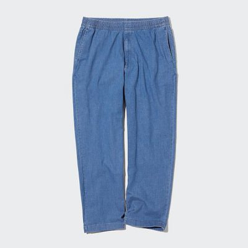 Pantalon Uniqlo Cotton Relaxed Ankle Femme Bleu | 4216800