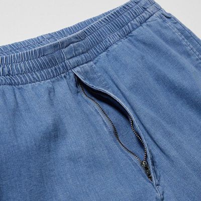 Pantalon Uniqlo Cotton Relaxed Ankle Femme Bleu | 4216800