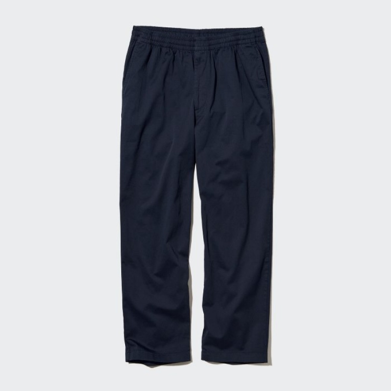Pantalon Uniqlo Cotton Relaxed Ankle Femme Bleu Marine | 9099799