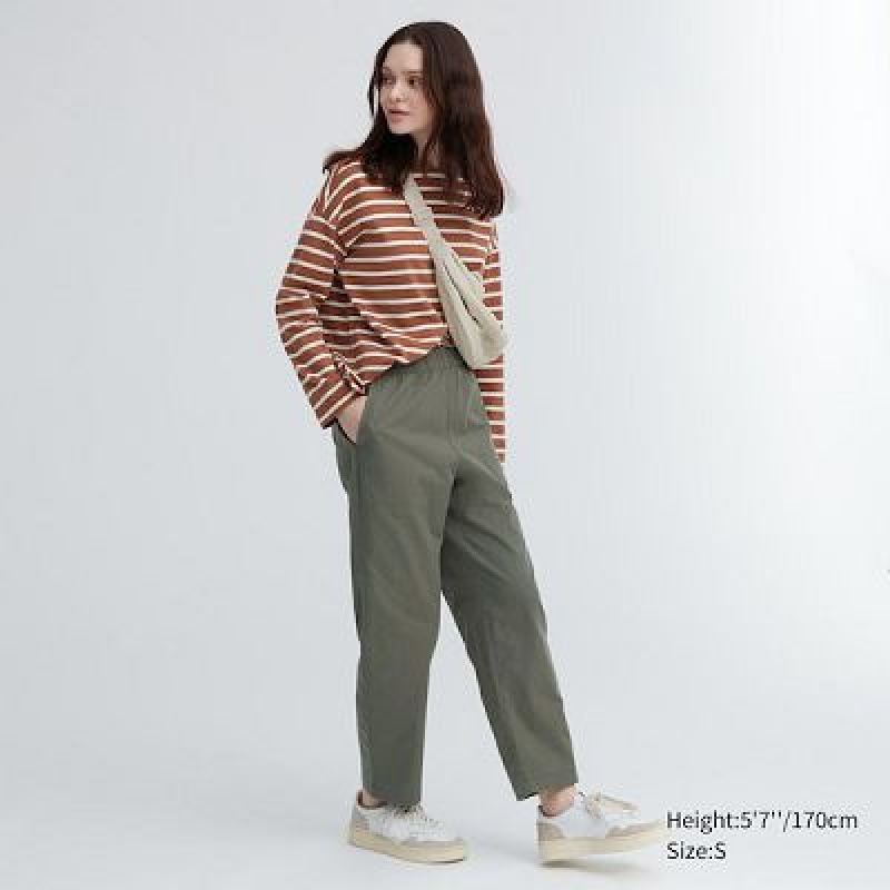 Pantalon Uniqlo Cotton Relaxed Ankle Femme Vert Olive | 1709193