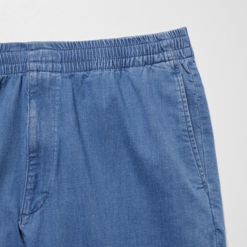 Pantalon Uniqlo Cotton Relaxed Ankle Femme Bleu | 3542732
