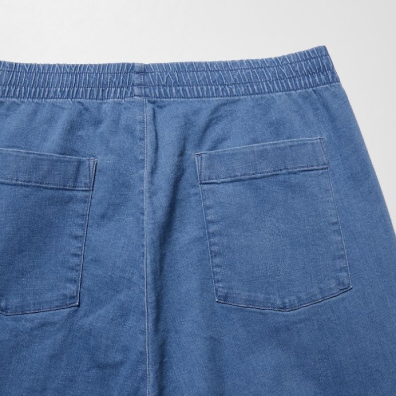 Pantalon Uniqlo Cotton Relaxed Ankle Femme Bleu | 3542732