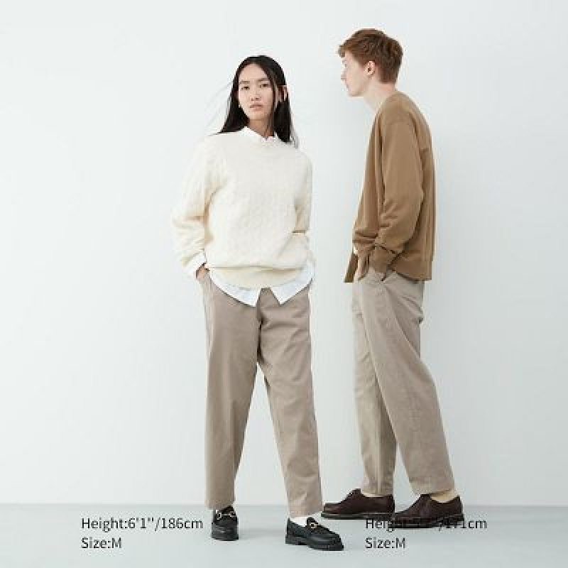 Pantalon Uniqlo Cotton Relaxed Ankle Femme Beige | 7017836