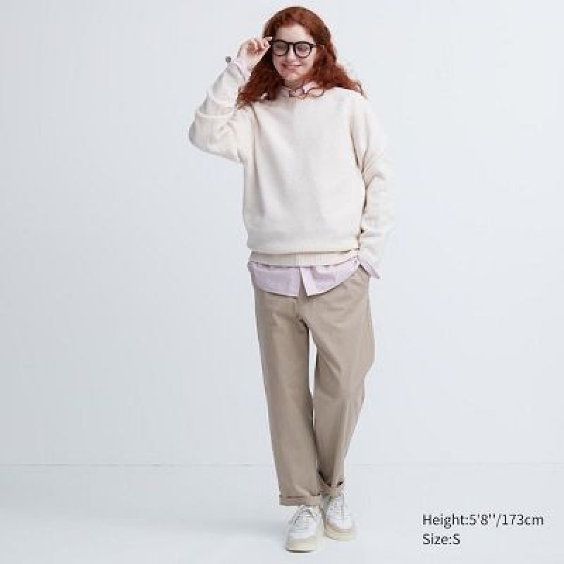 Pantalon Uniqlo Cotton Relaxed Ankle Femme Beige | 7017836