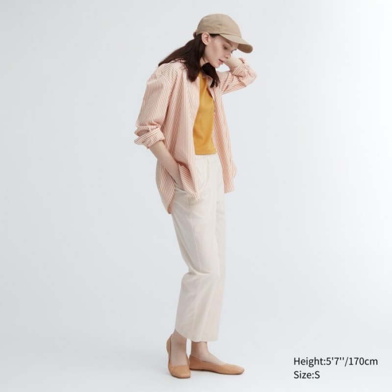 Pantalon Uniqlo Cotton Relaxed Ankle Lounge Femme Blanche | 804438