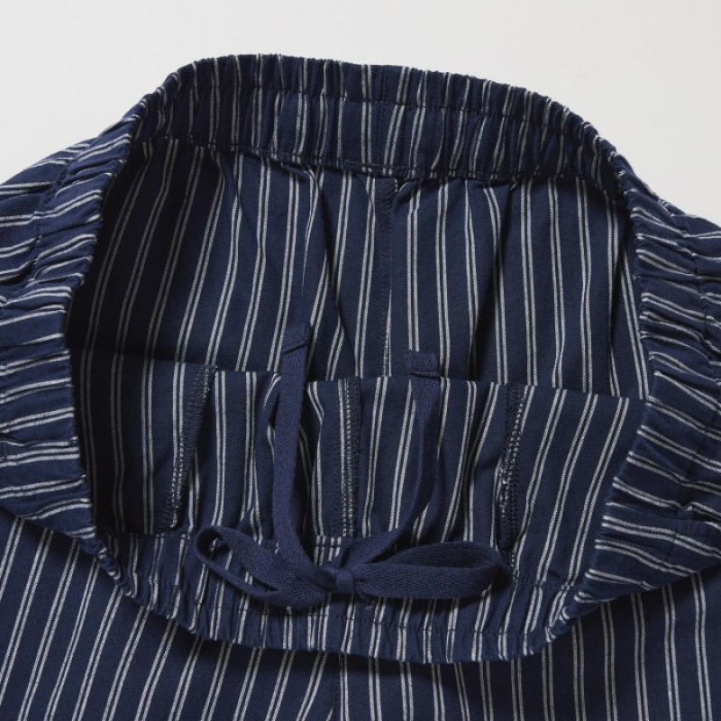 Pantalon Uniqlo Cotton Striped Relaxed Ankle Femme Bleu Marine | 726728