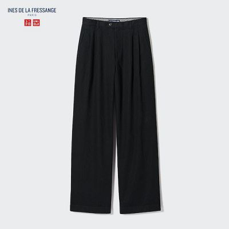Pantalon Uniqlo Denim Wide-Fit Pleated Femme Bleu Marine | 8083782