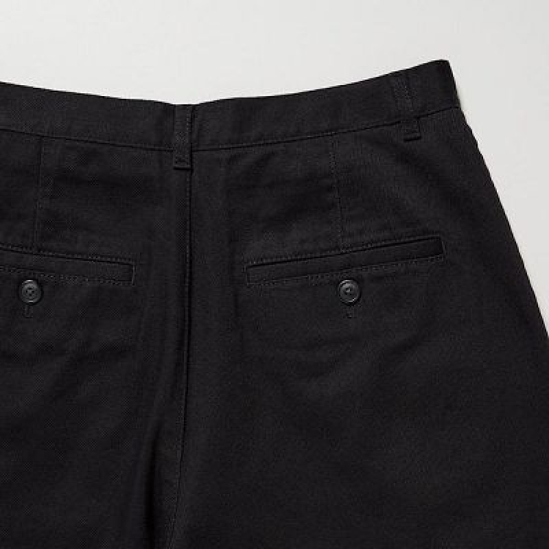 Pantalon Uniqlo Denim Wide-Fit Pleated Femme Noir | 7782380