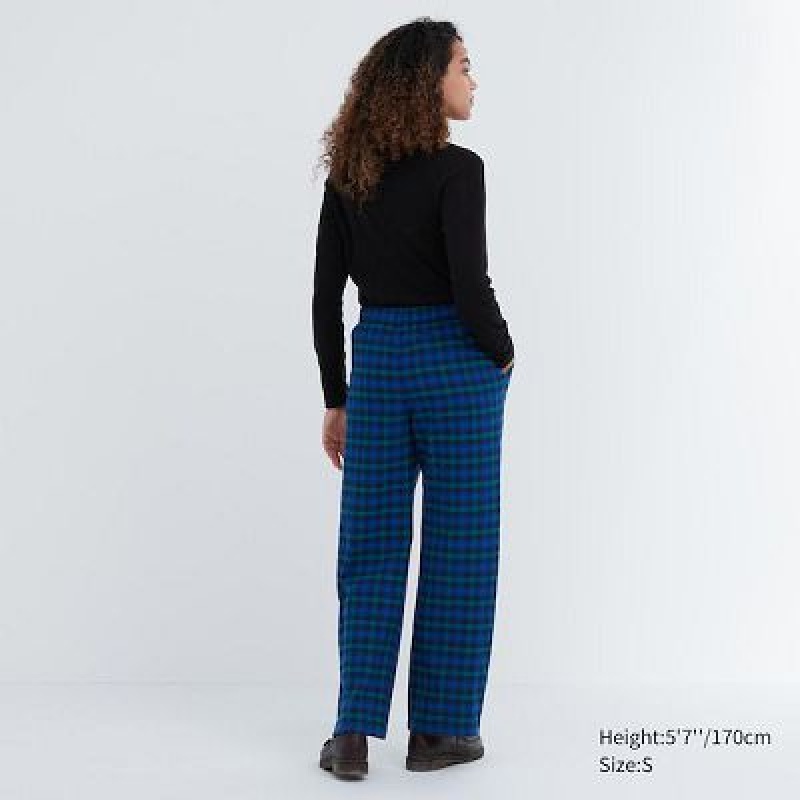 Pantalon Uniqlo Flannel Checked Femme Bleu | 3980534