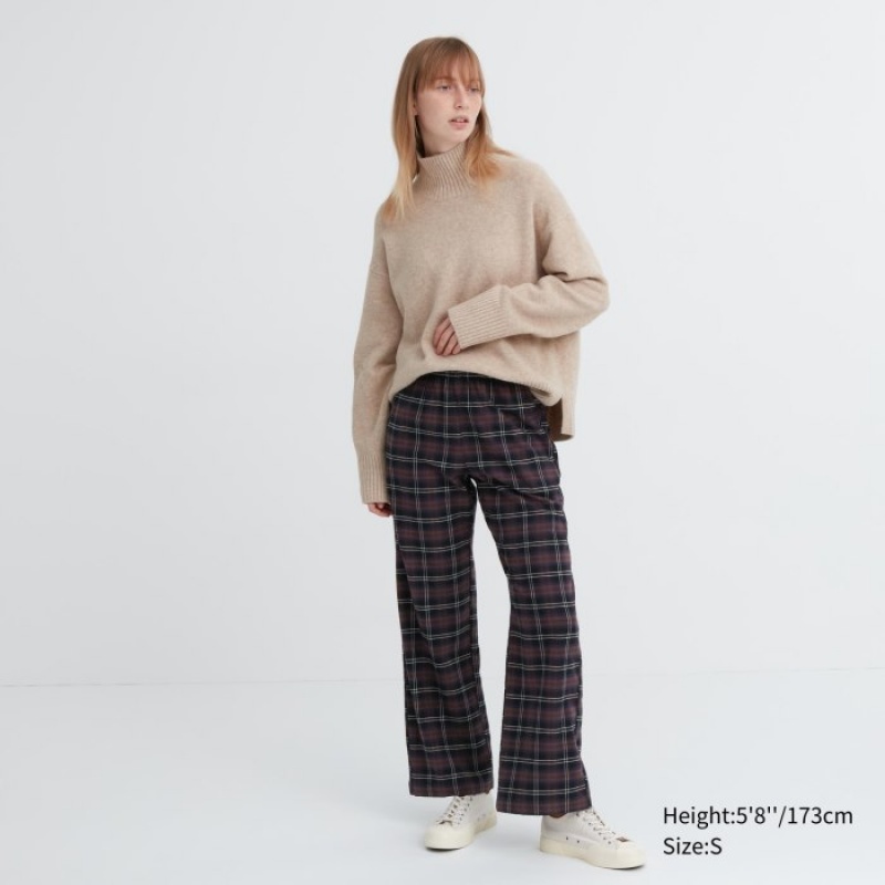 Pantalon Uniqlo Flannel Checked Femme Marron | 6919645