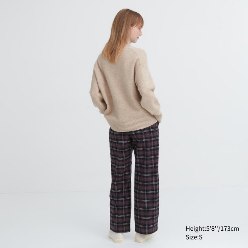 Pantalon Uniqlo Flannel Checked Femme Marron | 6919645