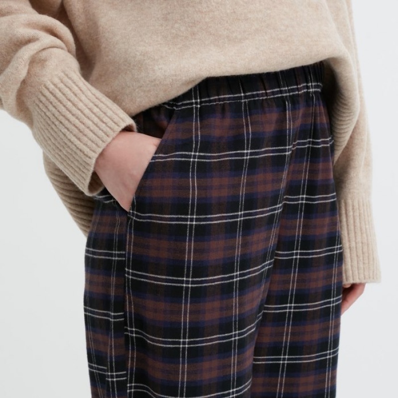 Pantalon Uniqlo Flannel Checked Femme Marron | 6919645
