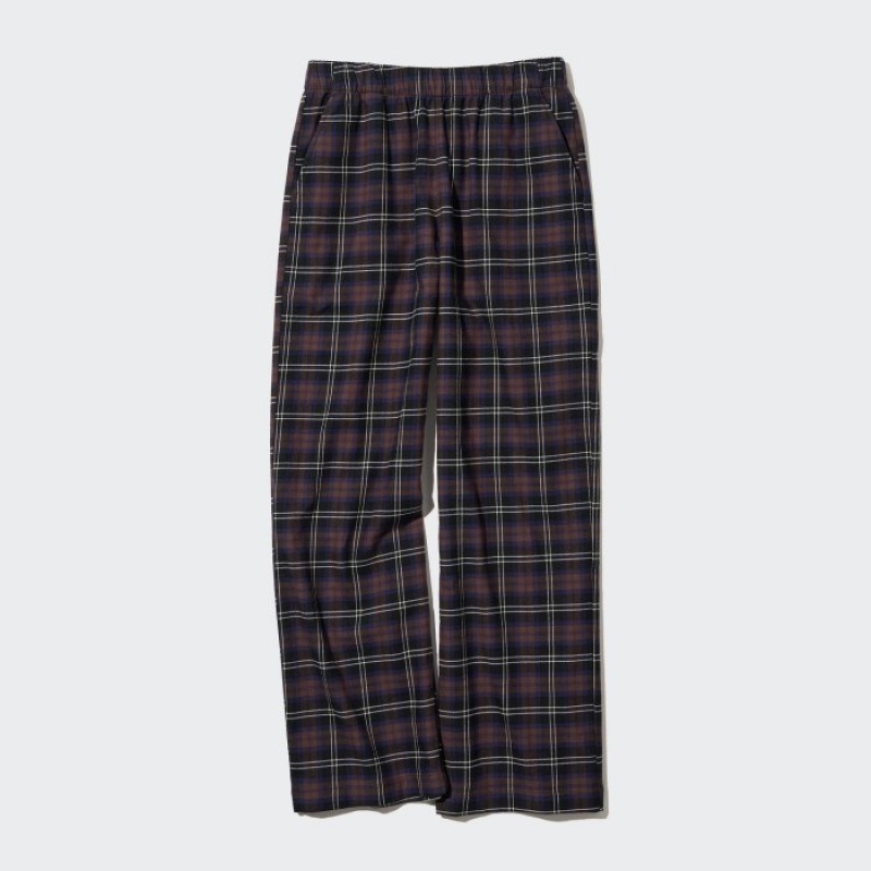 Pantalon Uniqlo Flannel Checked Femme Marron | 6919645