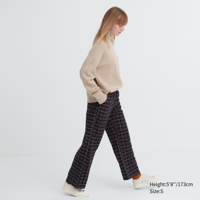 Pantalon Uniqlo Flannel Checked Femme Marron | 6919645